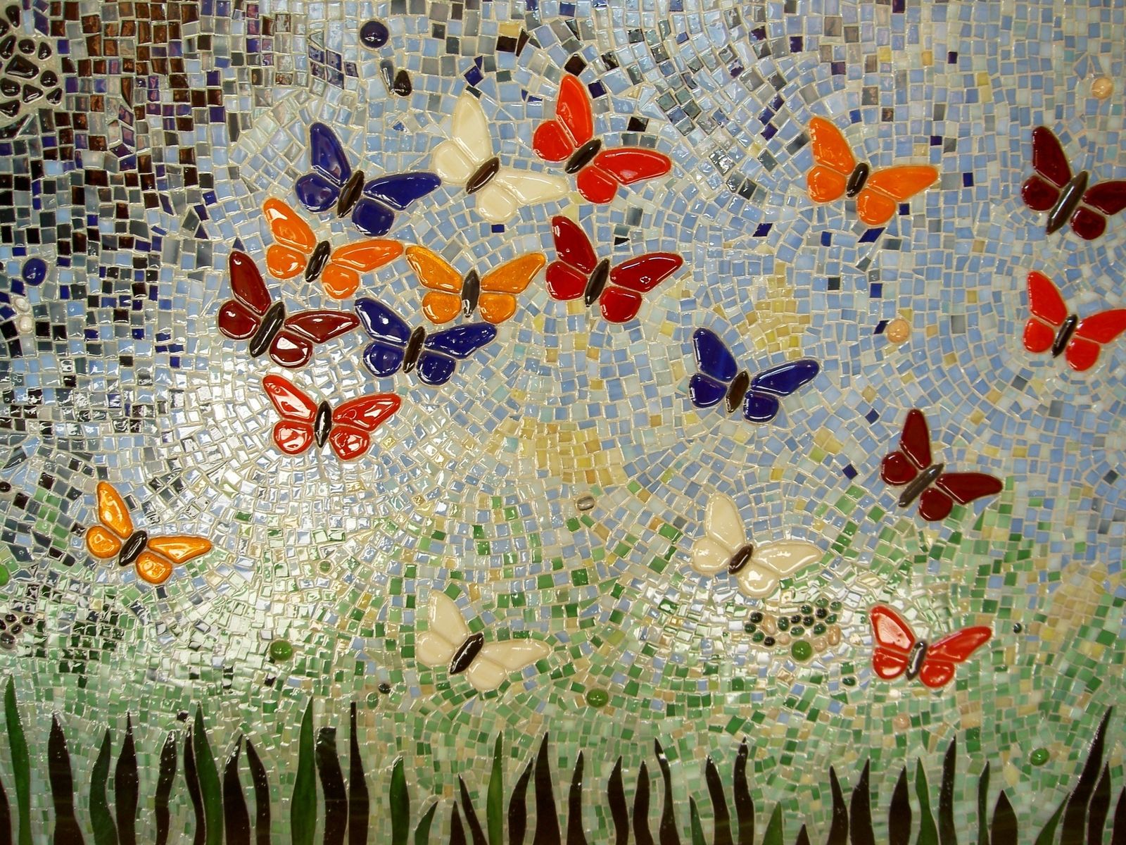 Hand Crafted Wall Decor Butterfly Mosaic I by Aval Glass Art Llc