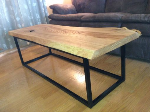 Custom Made Live Edge Coffee Table With Custom Metal Base.