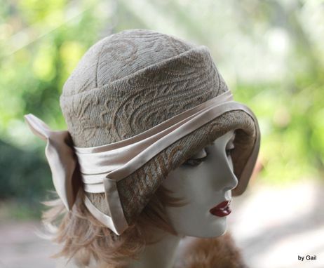 Custom Made Casual To Formal Vintage 1920'S Cloche Hat In A Beige And Taupe