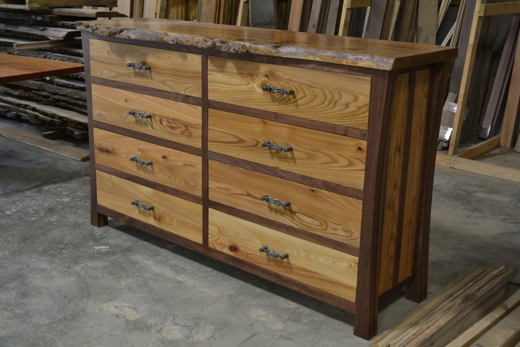 Hand Made Walnut Dresser With Live Edge Elm Burl Top By Corey