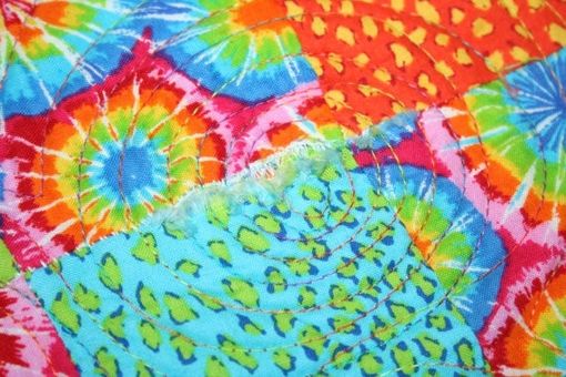 Custom Made Bright Multi-Colored Tye-Dye And Leopord Print Girl's Quilt With Cup Cake Backing