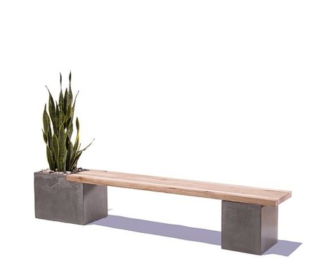 Custom Made Modern Concrete And Wood Planter Bench