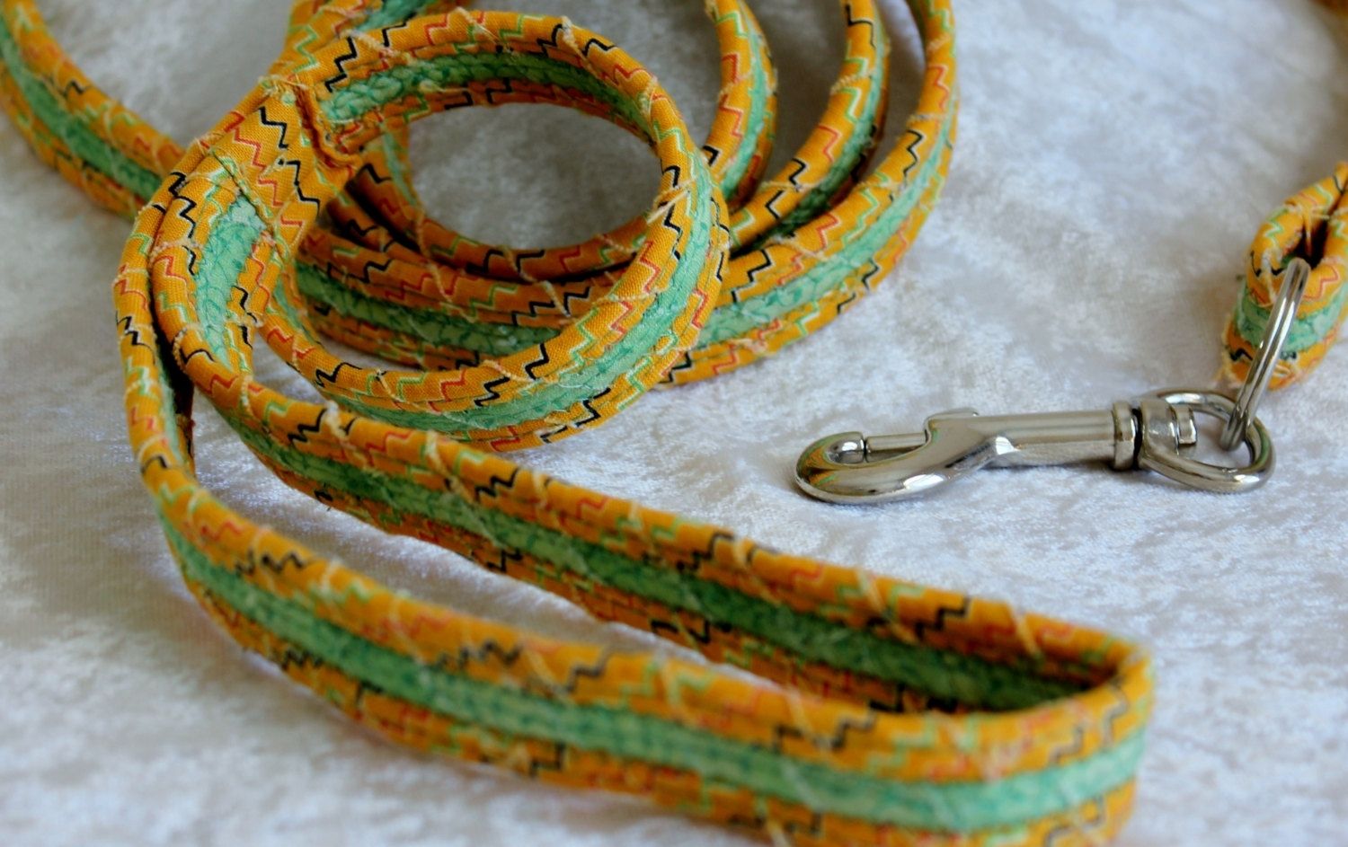 Hand Crafted Dog Leash. Fabric Wrapped Clothesline. Medium To Large Dog