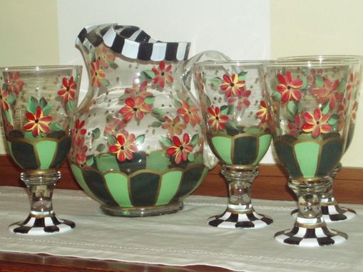 Custom Made Hand Painted Stemware And Pitcher