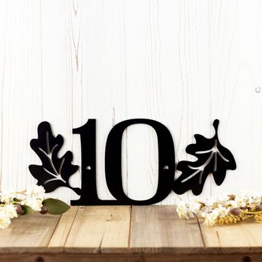 Custom Made House Number Metal Sign With Autumn Oak Leaves