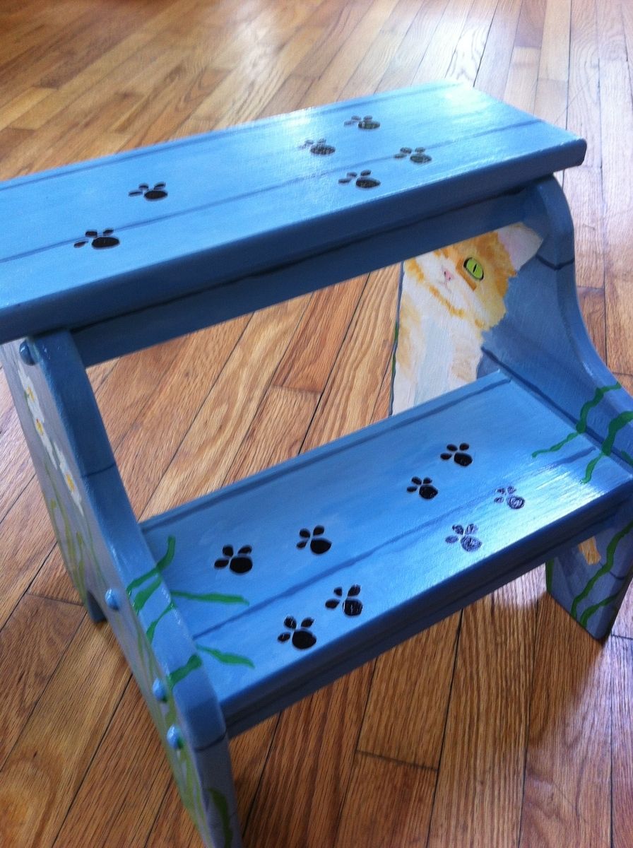 Custom Made Stepping Stool With Kittens by Charming Children's Chairs