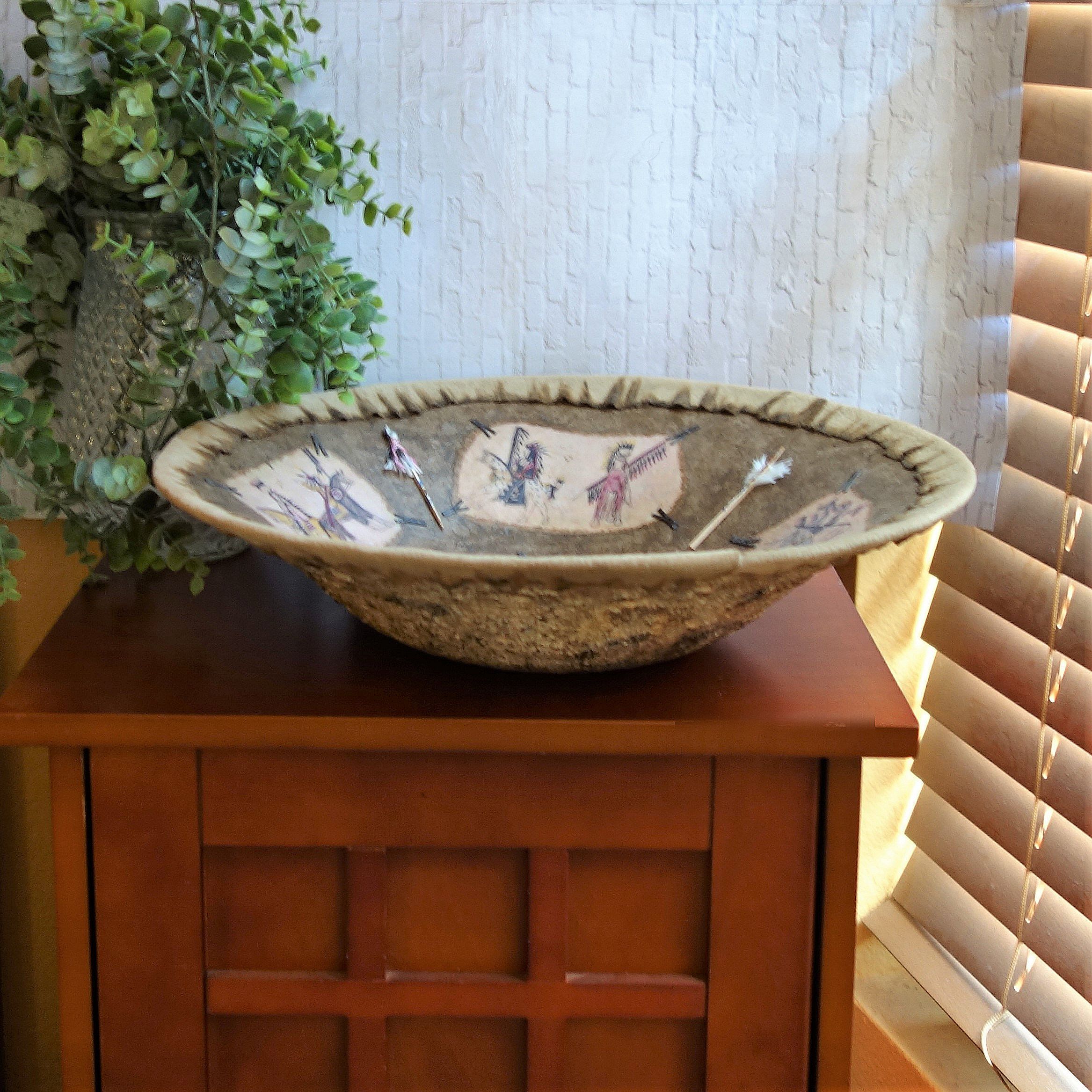Custom Made Bowl Native American Theme Faux Vintage Home Decor by