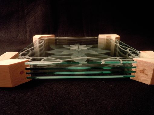 Custom Made Layered Stacked Glass Lotus Flower 3d Etching In Display Stand Or Bracket