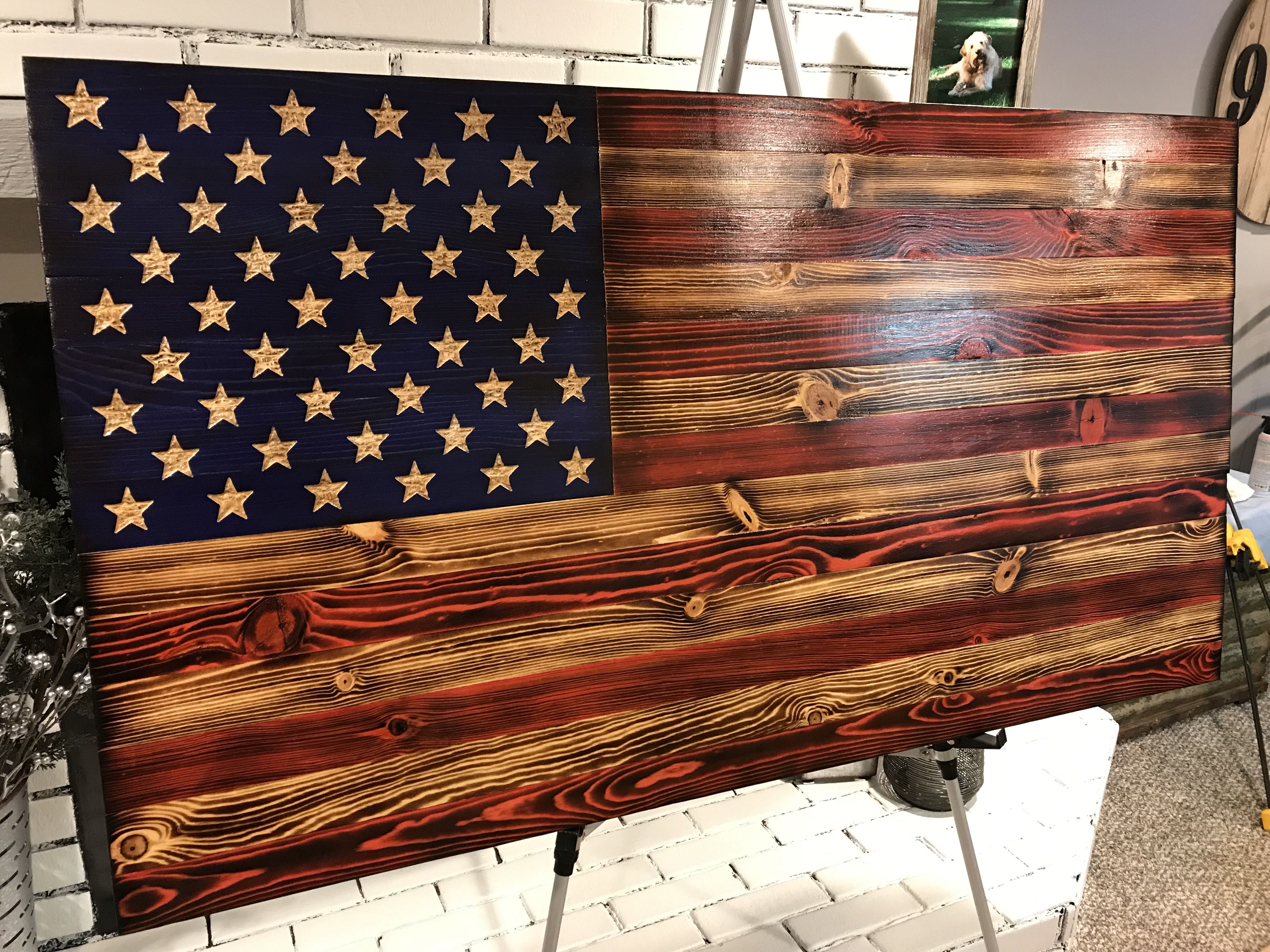 Buy Custom American Wooden Charred Flag, Rustic Decor, Wood Flag
