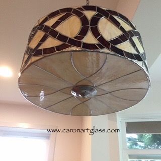 Custom Made Stained Glass Barrel Pendant Light- Forget Me Knot