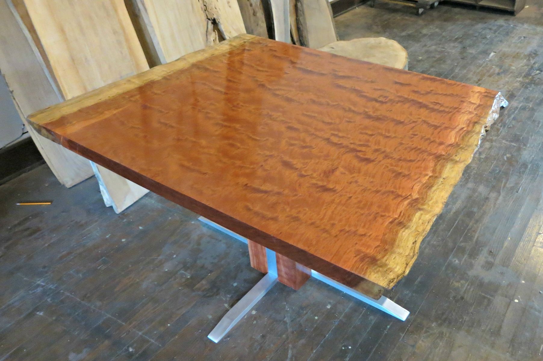 Handmade Waterfall Bubinga And Aluminum Pedestal Table by Donald Mee ...