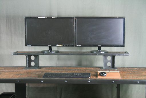 Custom Made Reclaimed Wood Desk With Monitor Stand And Computer Storage. Industrial, Riser.