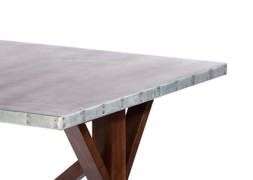 Custom Made Zinc Table Zinc Dining Table -  The French Trestle Black Walnut Base