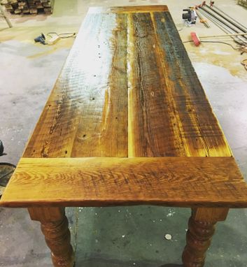Custom Made 8 Foot Antique Heart Pine Table Set