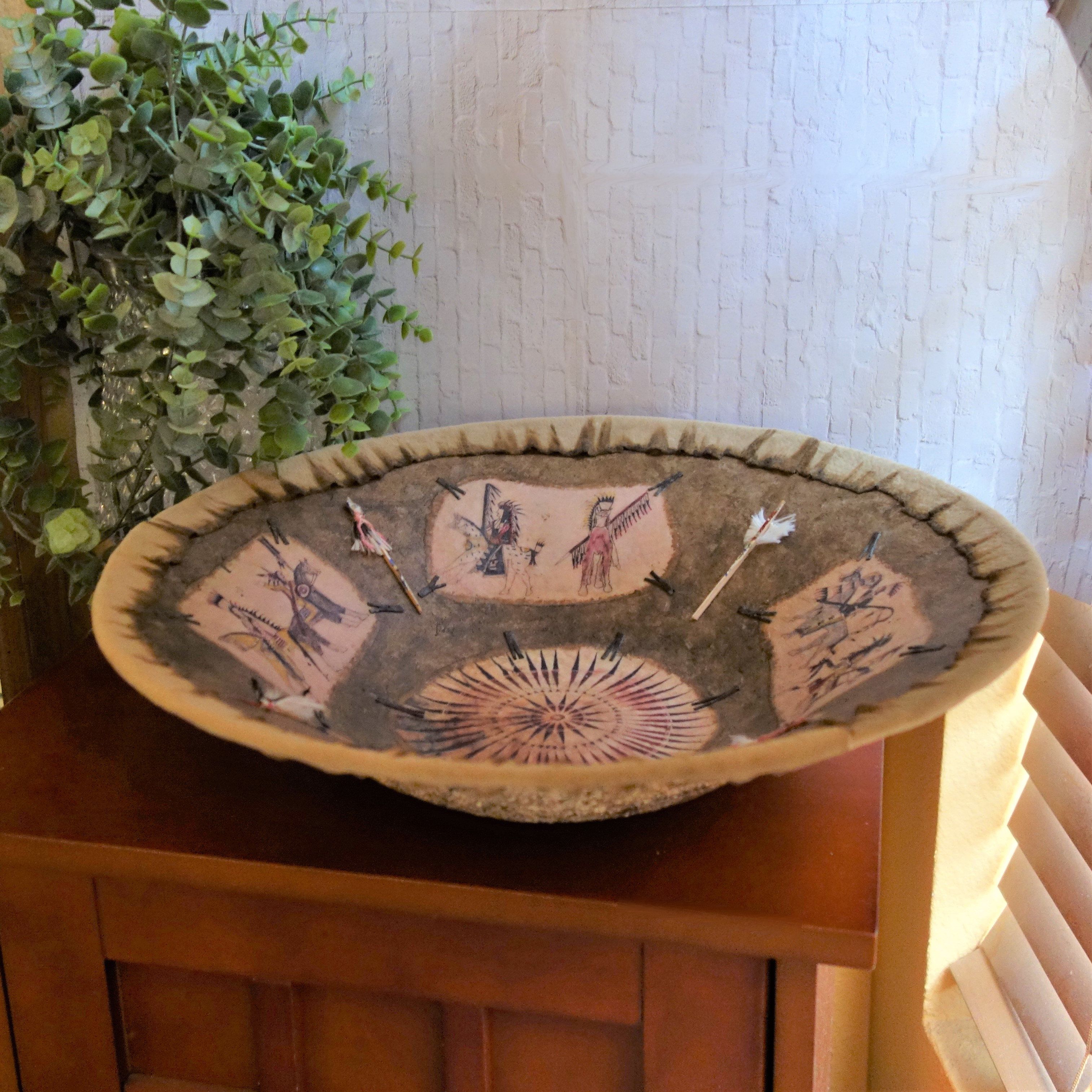 Custom Made Bowl Native American Theme Faux Vintage Home Decor by
