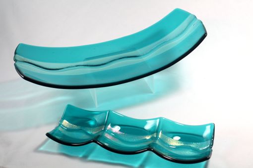 Custom Made 3-Section Fused Glass Dish "Caribbean Wave"