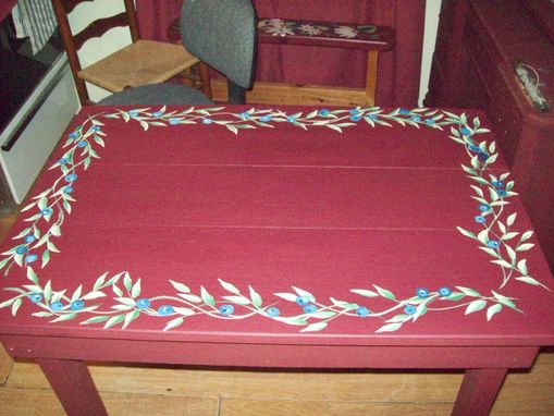 Custom Made Kitchen Table  Handpainted With Blueberries On Berry Wine
