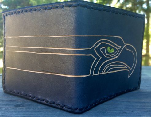 Custom Made Hand Carved Leather Team Wallets   Seahawks