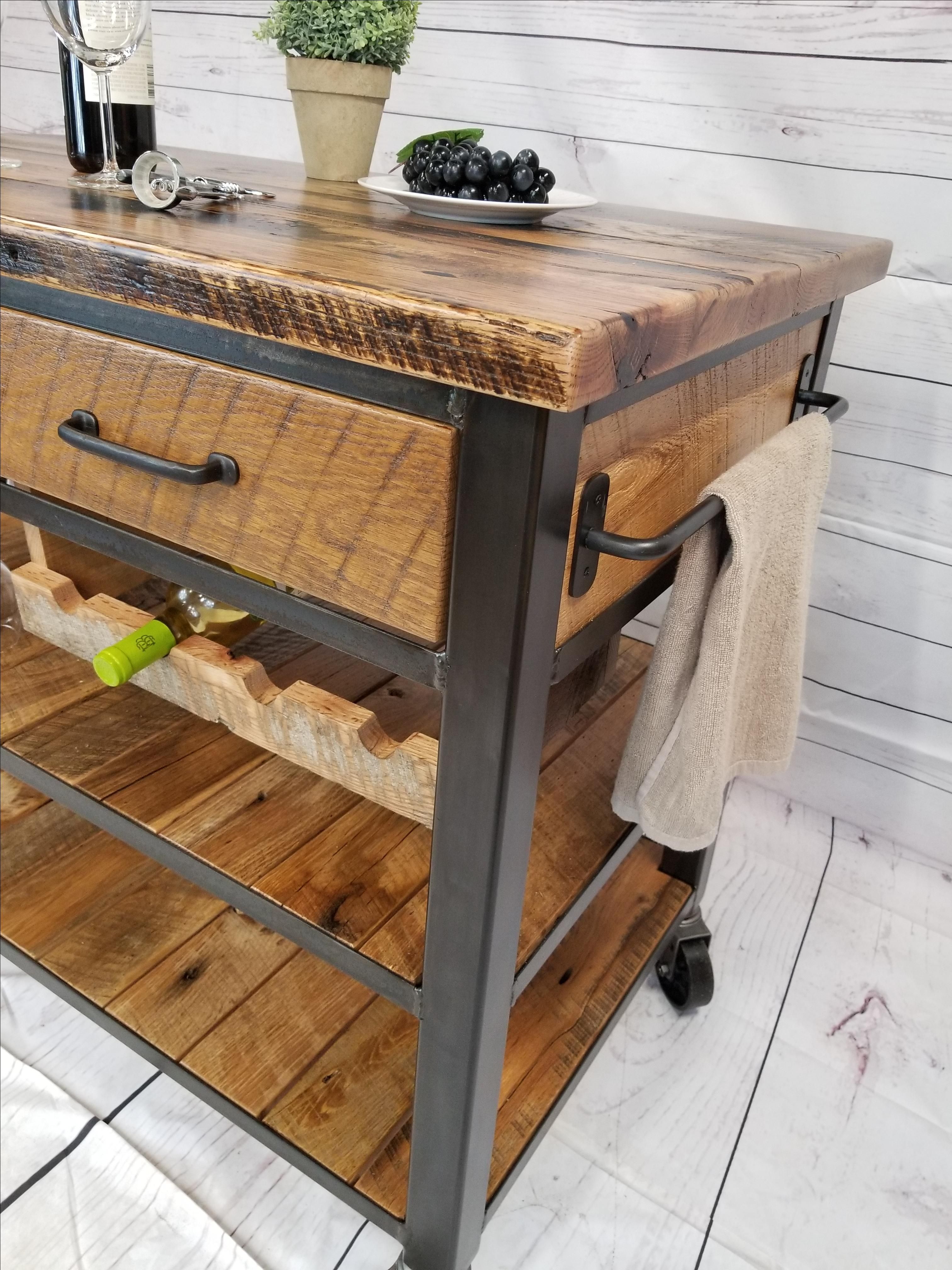 Buy Hand Made Reclaimed Wood Bar Cart, Rustic Kitchen Island, Beverage