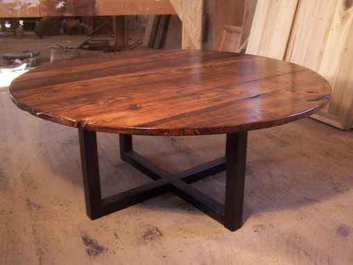 Custom Made Large Round Coffee Table With Industrial Metal Base