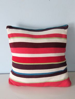 Custom Made Upcycled Decorative Pillow Made From A Recycled Striped Cotton Sweater