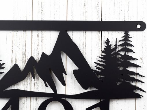 Custom Made Metal House Number Sign, Mountains, Pine Trees