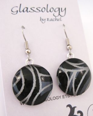 Custom Made Glass Dome Earrings With Black Rose Design