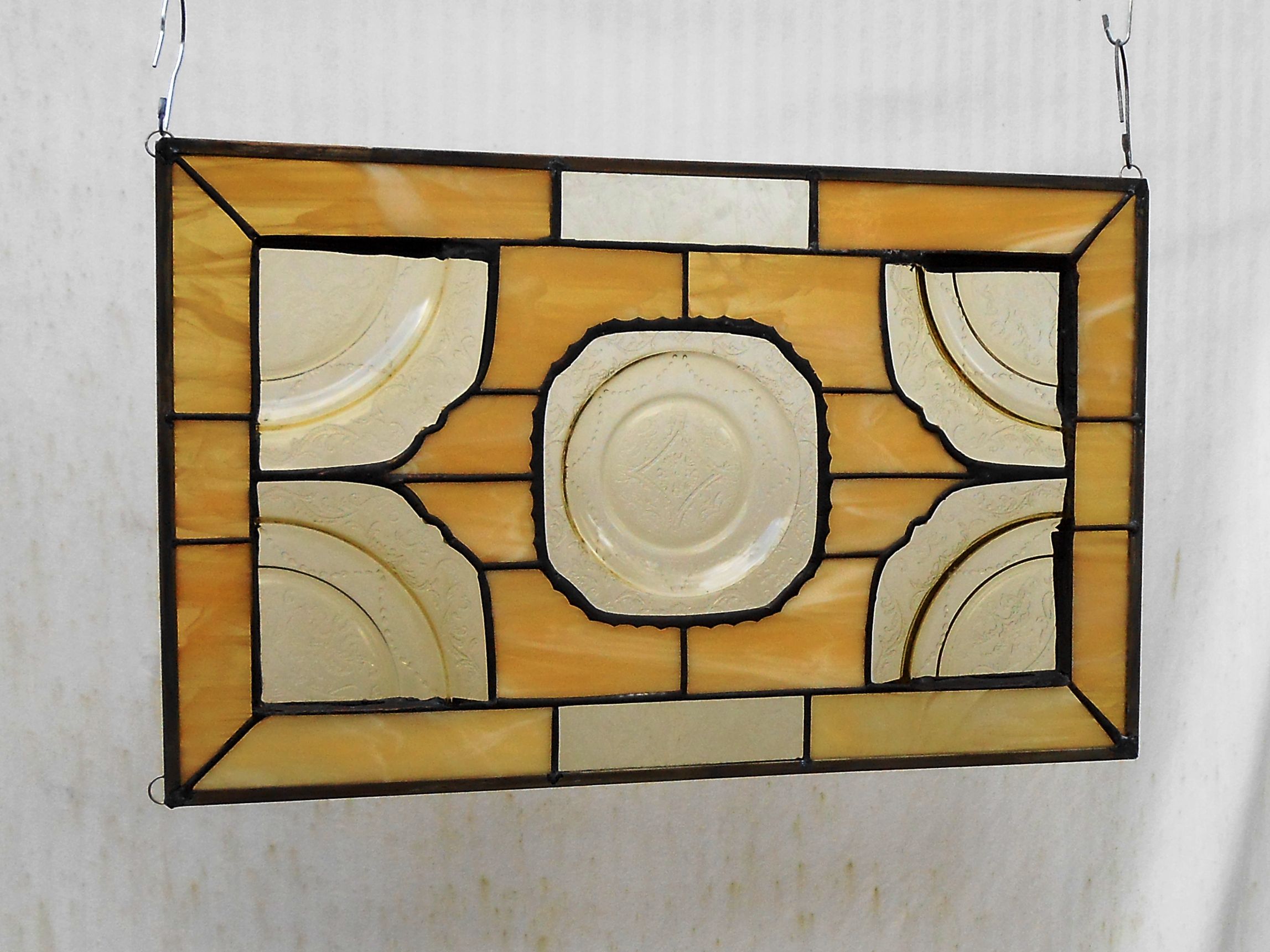 Custom Made Stained Glass Plate Panel 1930s Depression Glass Madrid