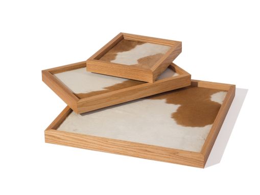 Custom Made Tray Solid Wood And Cowhide