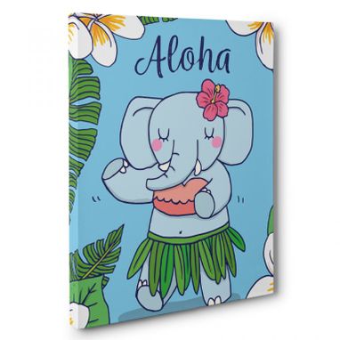 Custom Made Aloha Elephant And Flowers Canvas Wall Art