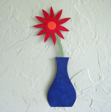 Custom Made Handmade Upcycled Metal Mini Flower Vase Wall Art Sculpture In Blue And Red