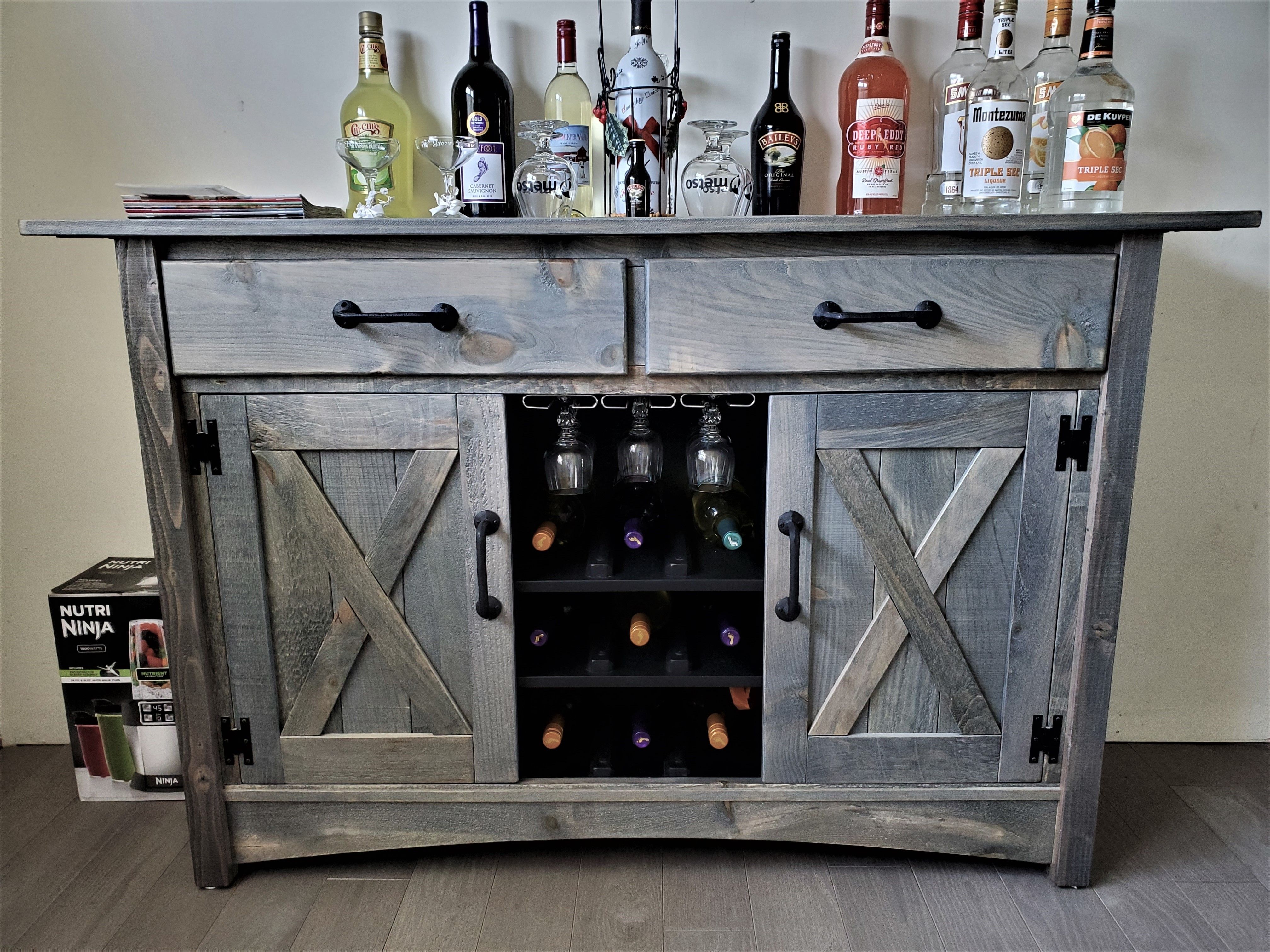 Hand Crafted 60 Barn Gray Liquor Bar Cabinet Rustic Collection Made To Order From Sportsteamcabinets Custommade Com