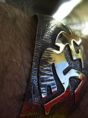 Custom Made Bracelet Overlay Kokopelli Chased Nickel And Bronze