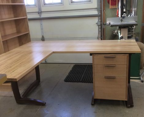 Custom Made Cantilever Walnut And Maple Desk Set