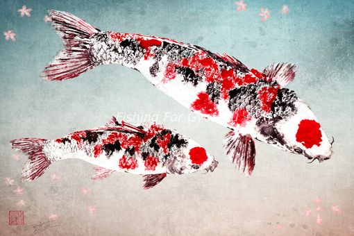 Custom Made Japanese Sakura Koi - Gyotaku Giclee Print - Traditional Japanese Fish Art