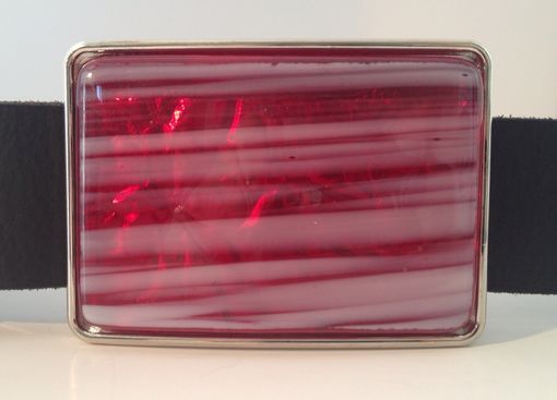 Custom Made Red And White Stripes, Fused Glass Belt Buckle