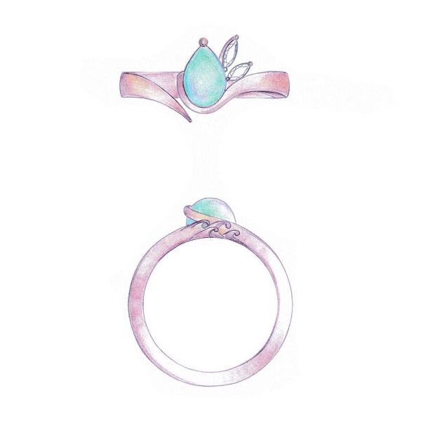 Design sketch for this ocean-inspired opal ring.