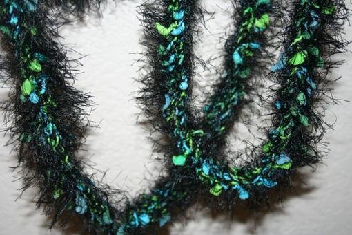Custom Made Long Black Fuzzy Be-Jeweled Knitted Scarf