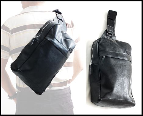 Custom Made Black Leather Sling Bag