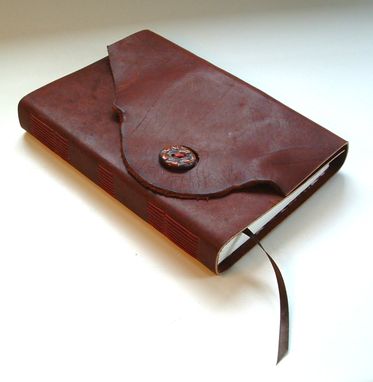 Custom Made Coffee Journal, Leather, With Original Ceramic Coffee-Bean Button Closure, With Embossing Option.