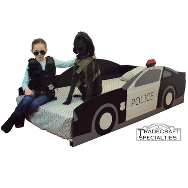 Custom Made Police Car Twin Kids Bed Frame - Handcrafted - Police Themed Children's Bedroom Furniture
