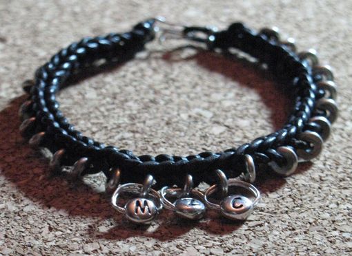 Custom Made Bracelet / Anklet / Men's Bracelet:  Braided Black Leather Cord With Silver Beads