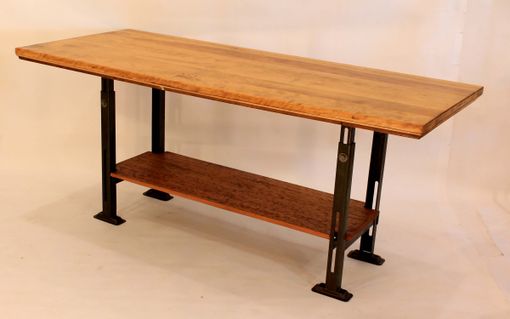 Custom Made Dt-46 Antique Reclaimed Birch Top & Metal Factory Base Table