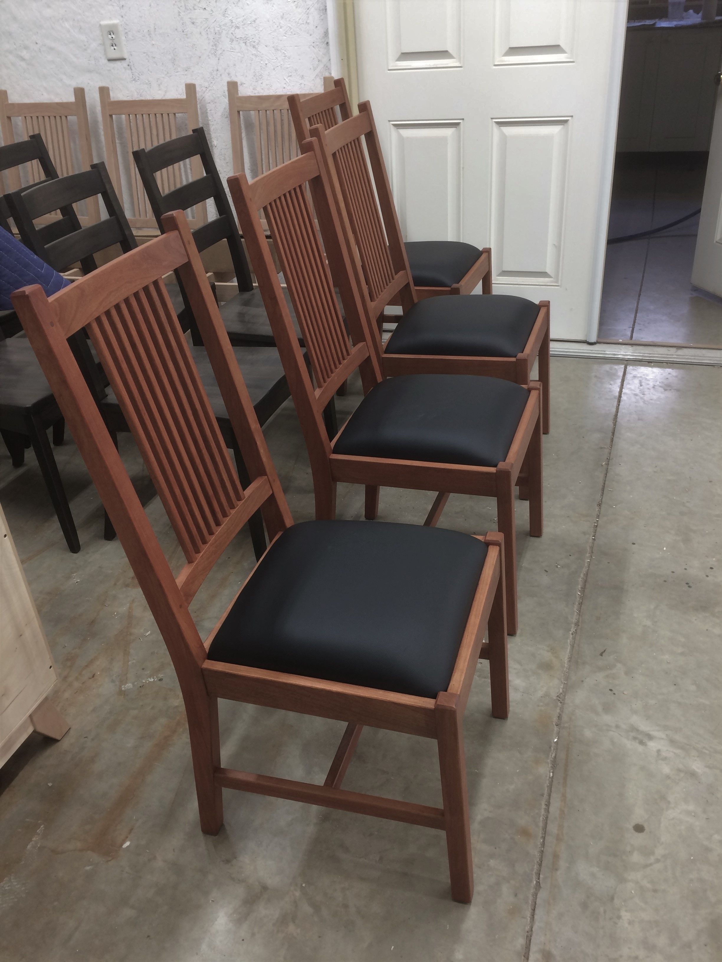 Custom Made Solid Cherry Mission Style Dining Chairs With Leather