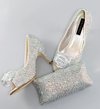 Custom Made Swarovski Ab Multi Crystal Glitter Bridal Wedding Low Heel