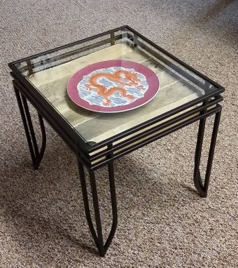 Custom Made Mid Century Style Vintage Pallet Glass Top End Or Side Table