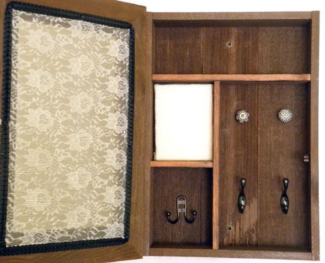 Custom Made Wall Mounted Jewelry And Vanity Cabinet With Lace Front And Early American Stained Finish