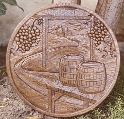 Custom Made Wine Cask Ends - Oak - Hand Carved