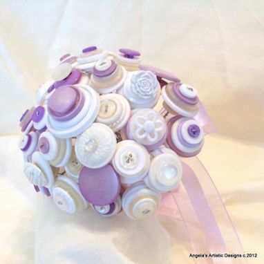 Custom Made Lilac And White Buttons Bridal Bouquet Set
