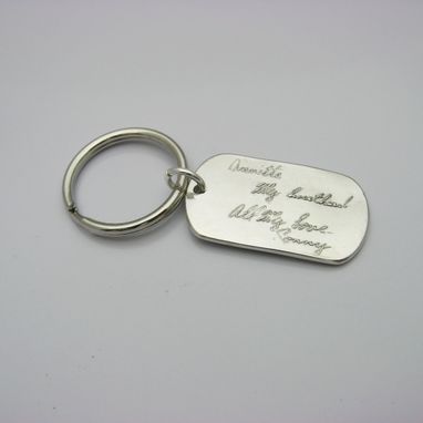 Custom Made Personalized Signature Sterling Silver Dog Tag Key Chain With Your Actual Handwriting Or Artwork